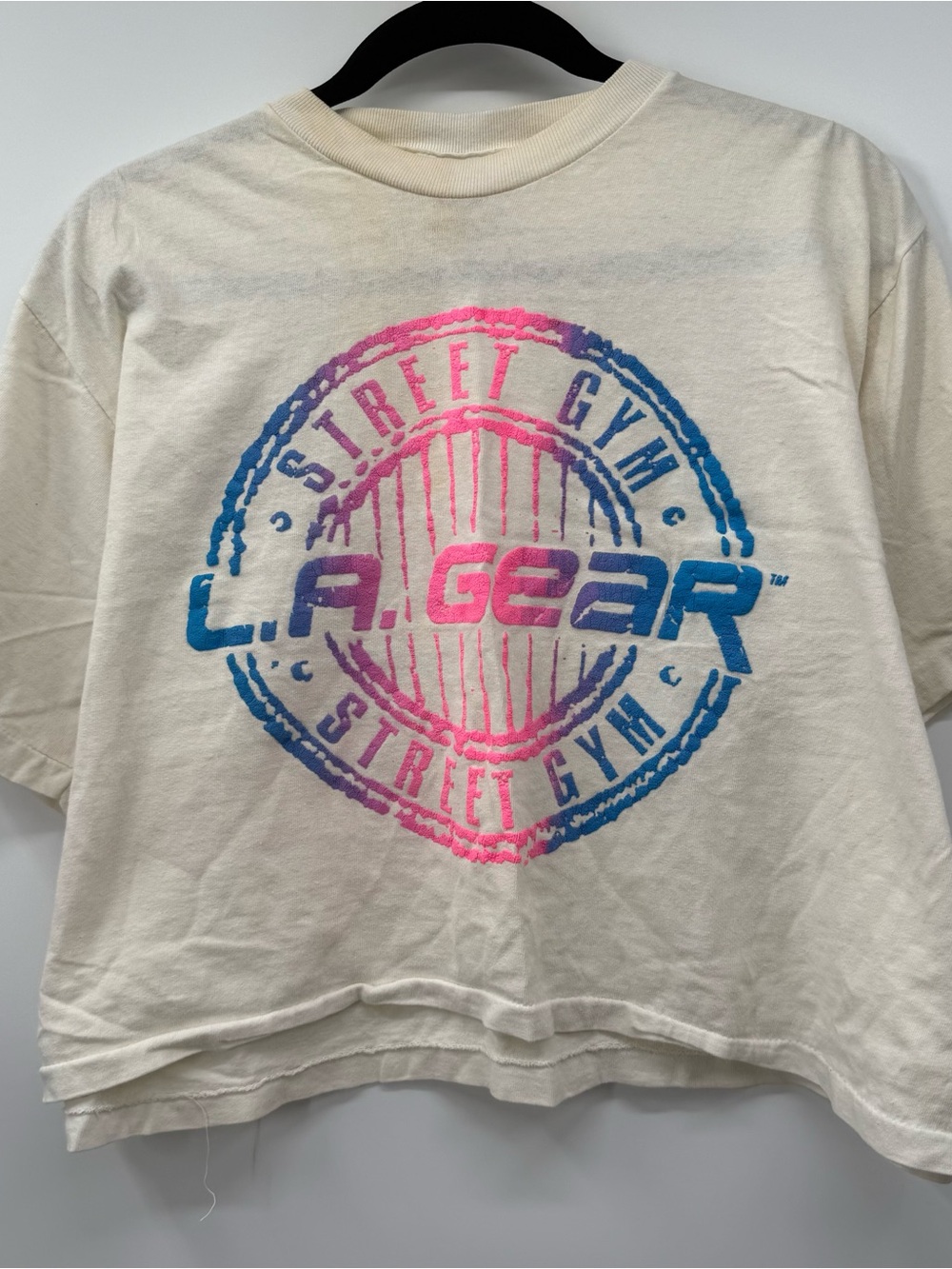 L.A. Gear Cream Tee with Pink & Blue Gradient Logo